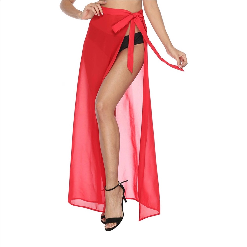 Women's Cover Up Swimsuit Beach Wrap Maxi Skirt Swimwear Bikini Cover-ups Red